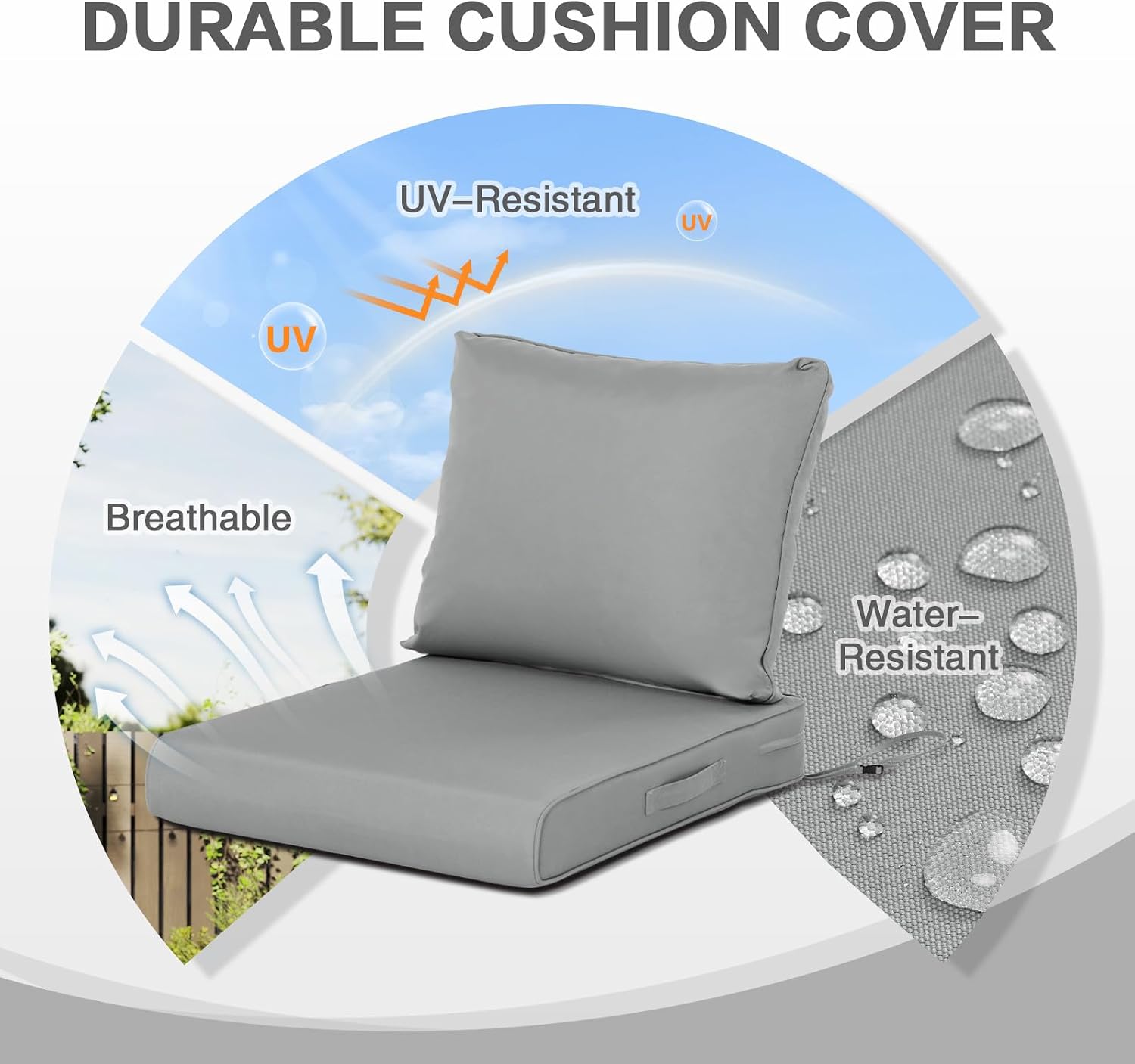 BPS 23 x 26 Inch Outdoor Chair Cushion Set, Fade-Resistant and Water-Resistant Solution-Dyed Polyester Fabric Patio Deep Seat Cushion with Removable Cover and Straps for Outdoor/Indoor Use