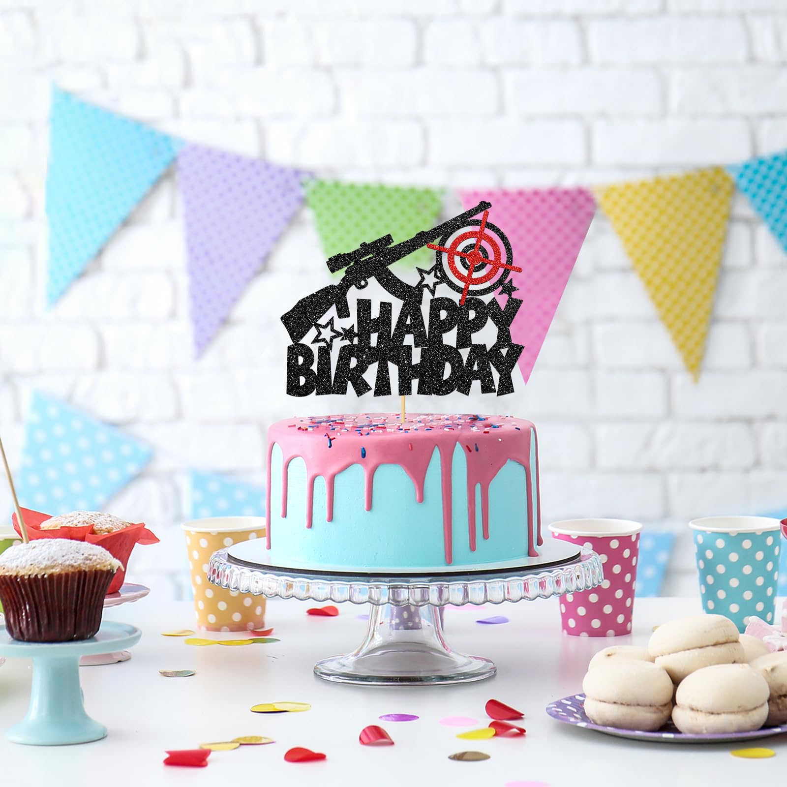 Maicaiffe Gun Happy Birthday Cake Topper, Gun Pistol Shooting Themed Cake  Decorations, Gun Boy Dad Men Birthday Cake Topper