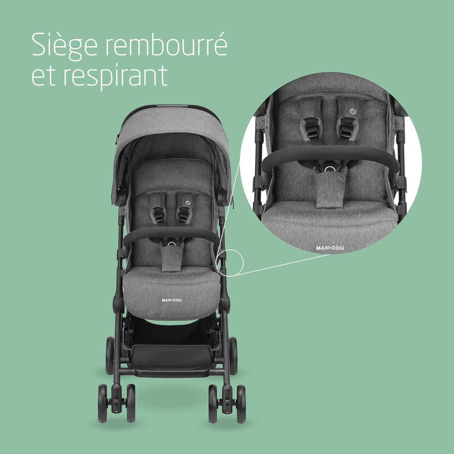Maxi-Cosi Lara², Poussette Canne, 0-4 ans, 0-22 kg, Poussette Bebe Légère et Compacte, 3 Positions d'Inclinaison, Position Allongée, Pliage Automatique, Bandoulière, Select Grey