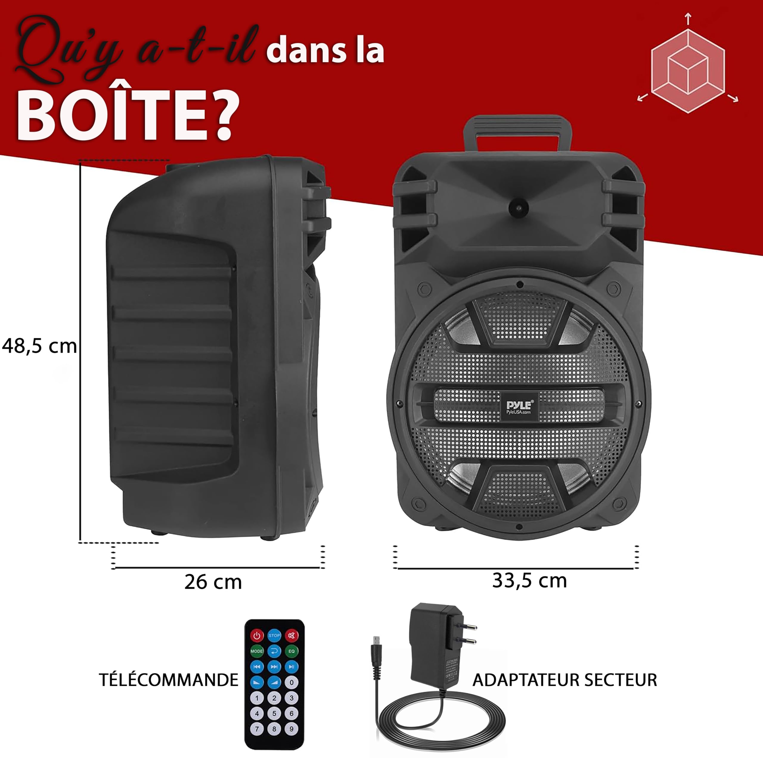 Pyle Système d’Enceinte Bluetooth Puissante Portable 30,48 cm- 800 Watts-Haut-Parleur de Karaoké-Entrées USB/FM/Bluetooth/Aux/Micro et Batterie Rechargeable Intégrée-Sono Portable