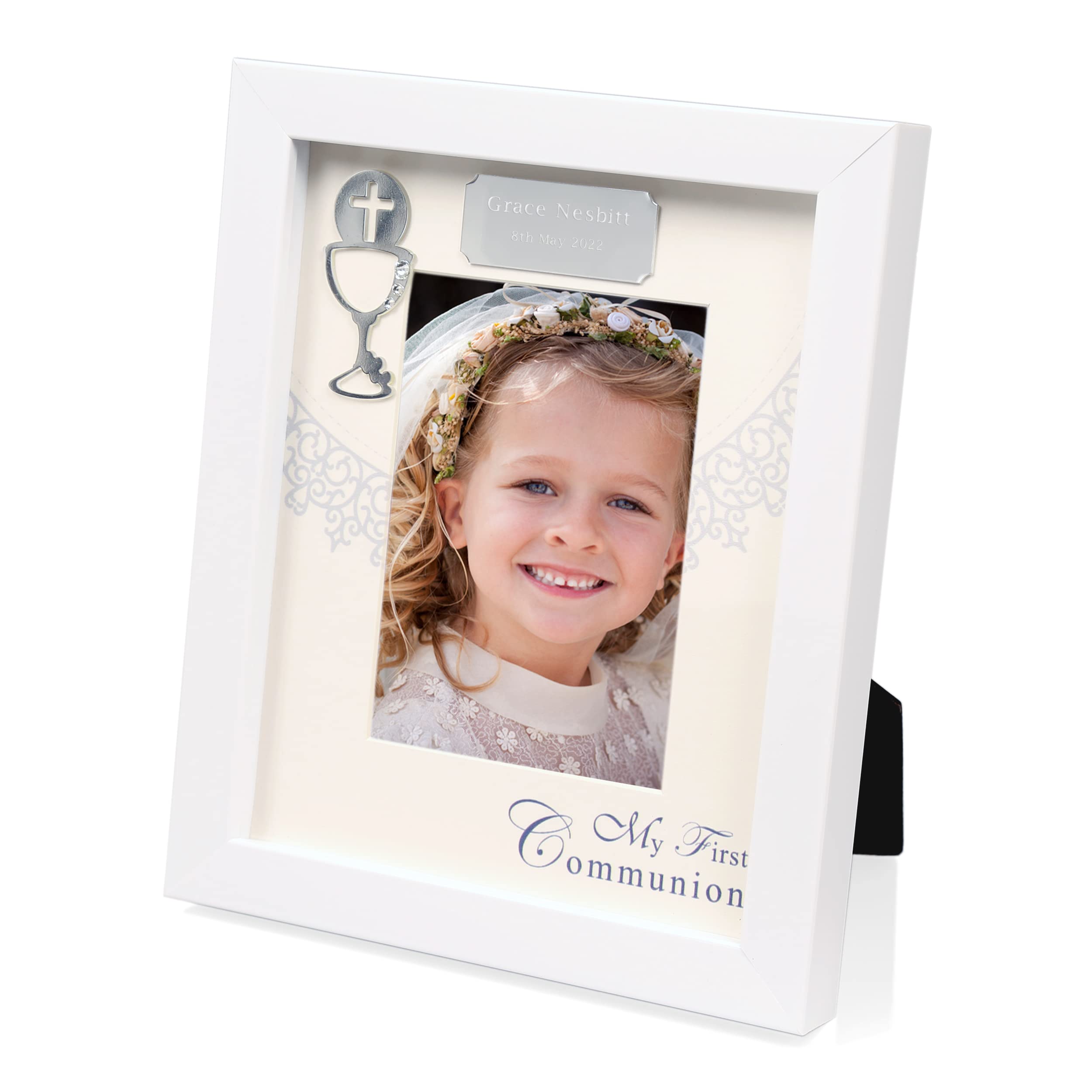 De Walden Girl's 1st Holy Communion Gift Personalised Photo Frame with Silver Plaque, First Communion Gifts for Girls