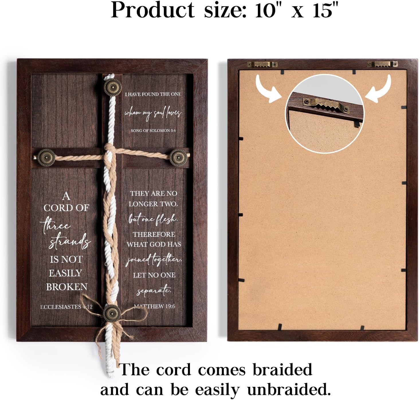 A Cord Of Three Strands Wedding Ceremony Sign, 15"X10" Unity Cross Rope Braid Decor, Unity Ceremony Idea, Anniversary Wedding Gift For Couple Parents Newlyweds, Christian Marriage Handfasting Cord