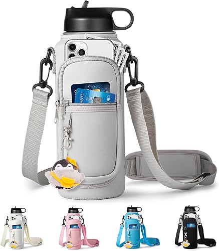 Miniatura 1 de RRegeny Soporte para botella de agua con correa para Hydroflask de 32 oz 40 onzas con bolsillo para teléfono, funda para botella de agua para