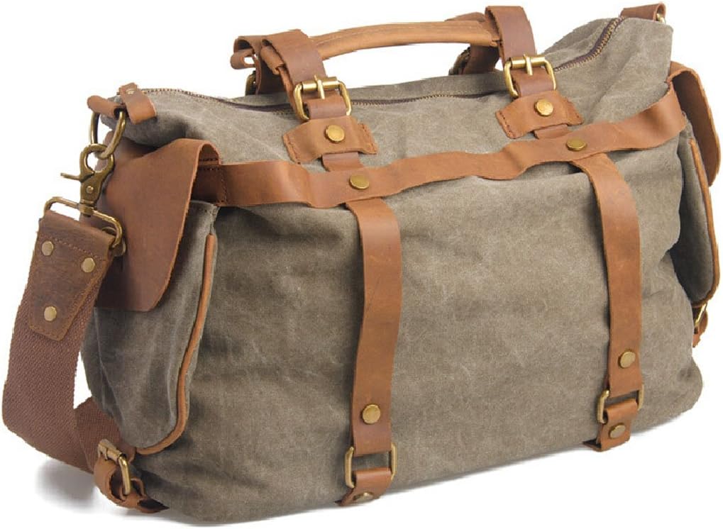 Nasis Unisex Vintage Canvas Messenger Bag Multi Function Luggage Shoulder Bag Daypacks AL4011 greygreen