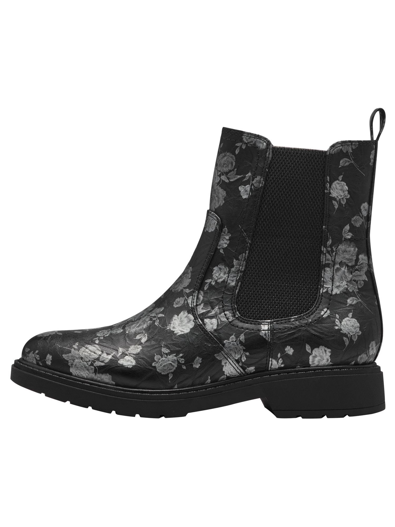 Jana Women’s Chelsea Boots with Block Heel Vegan, Black/Flower, 6,5 UK