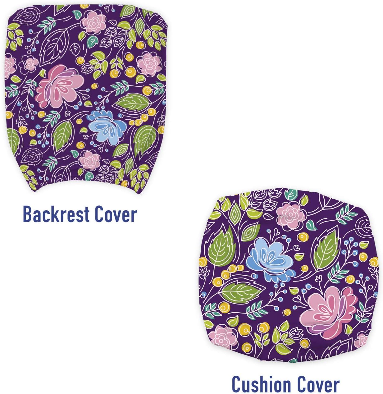 Ambesonne Floral Office Chair Slipcover, Natural Theme Flower and Leaves with Yellow Berries Botanical Art, Protective Stretch Decorative Fabric Cover, Standard Size, Blue Lime