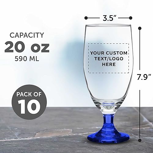 Miniatura 5 de Toscana, vasos de agua grandes personalizados de 20 onzas, juego de 10 unidades, texto personalizable, logotipo, cristalería con patas de té helado,