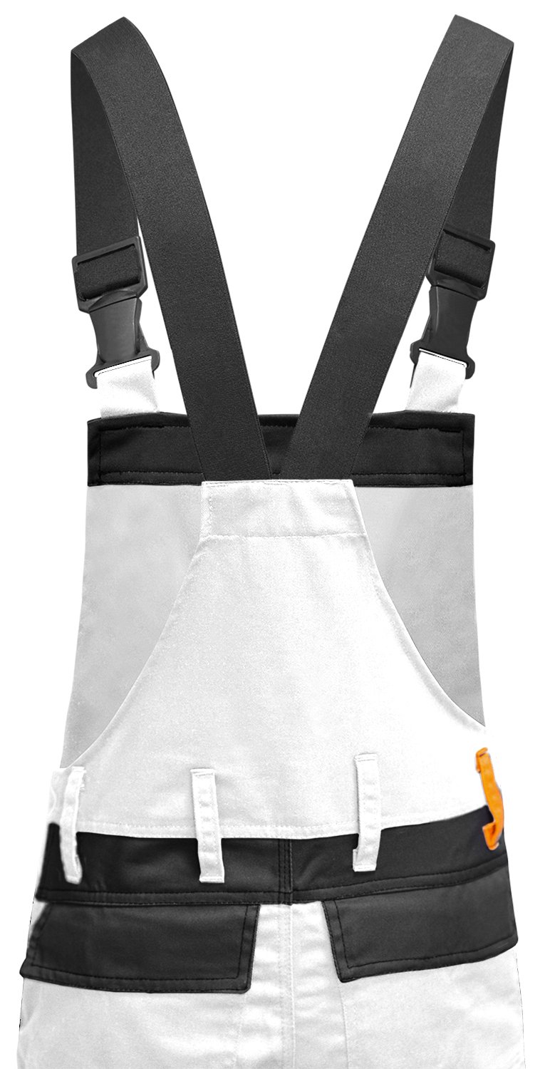 strongAnt® - Salopette da Pittore Berlin Salopette combinati 100% Cotone - Tasche per Ginocchiere - Made in EU - Bianco