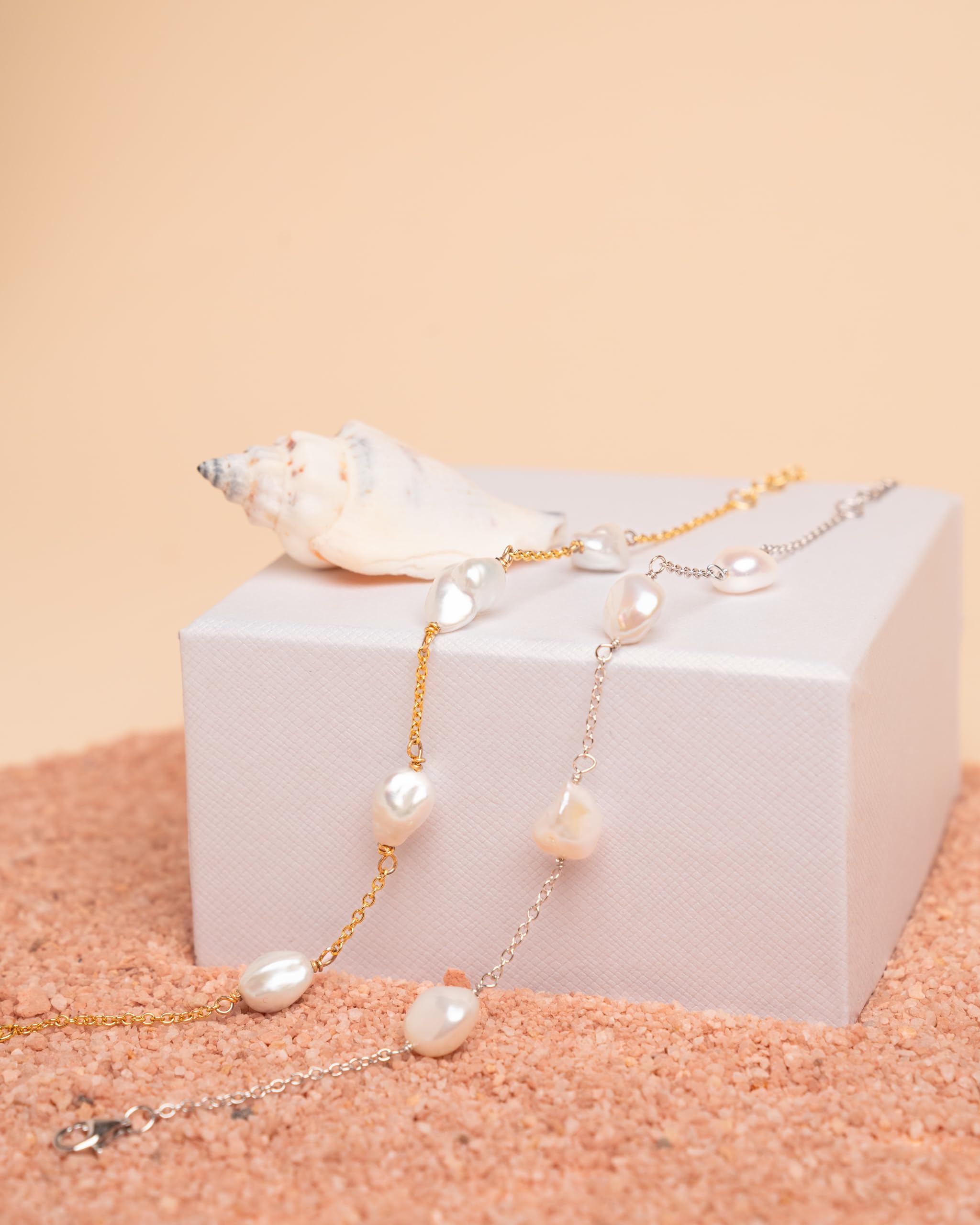 Bracciale di perle coltivate d'acqua dolce Forma di Keshi barocco - Catena in argento sterling 925 placcato oro 18k di Secret & You - 17-20 cm di lunghezza.