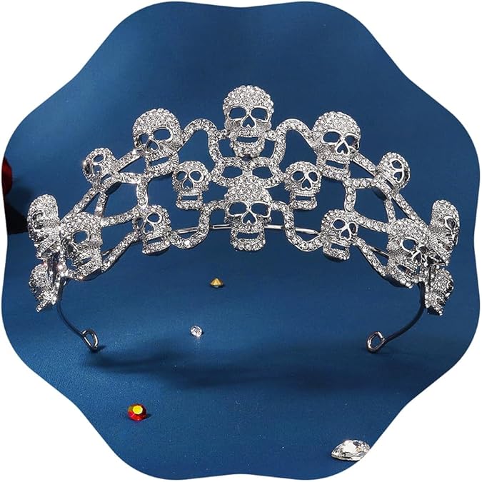 JWICOS Halloween Skull Rhinestone Headband Gothic Queen Costume Party Headpiece Hair Accessories for Halloween Prom Birthday Party