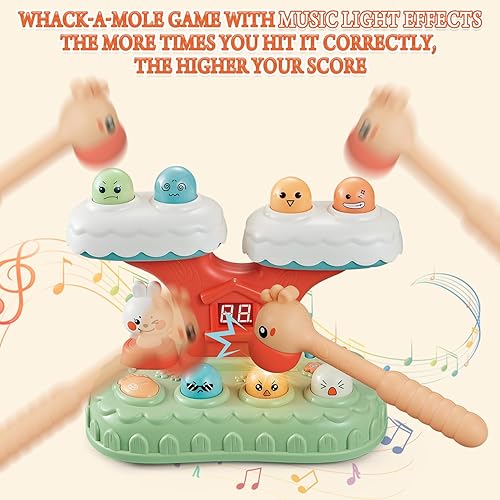 Miniatura 4 de Juguete interactivo de Whack a Mole con 3 modos y 7 velocidades, juguetes de martillaje para niños pequeñosniñosniñas de 1 a 3 años de edad, juguete