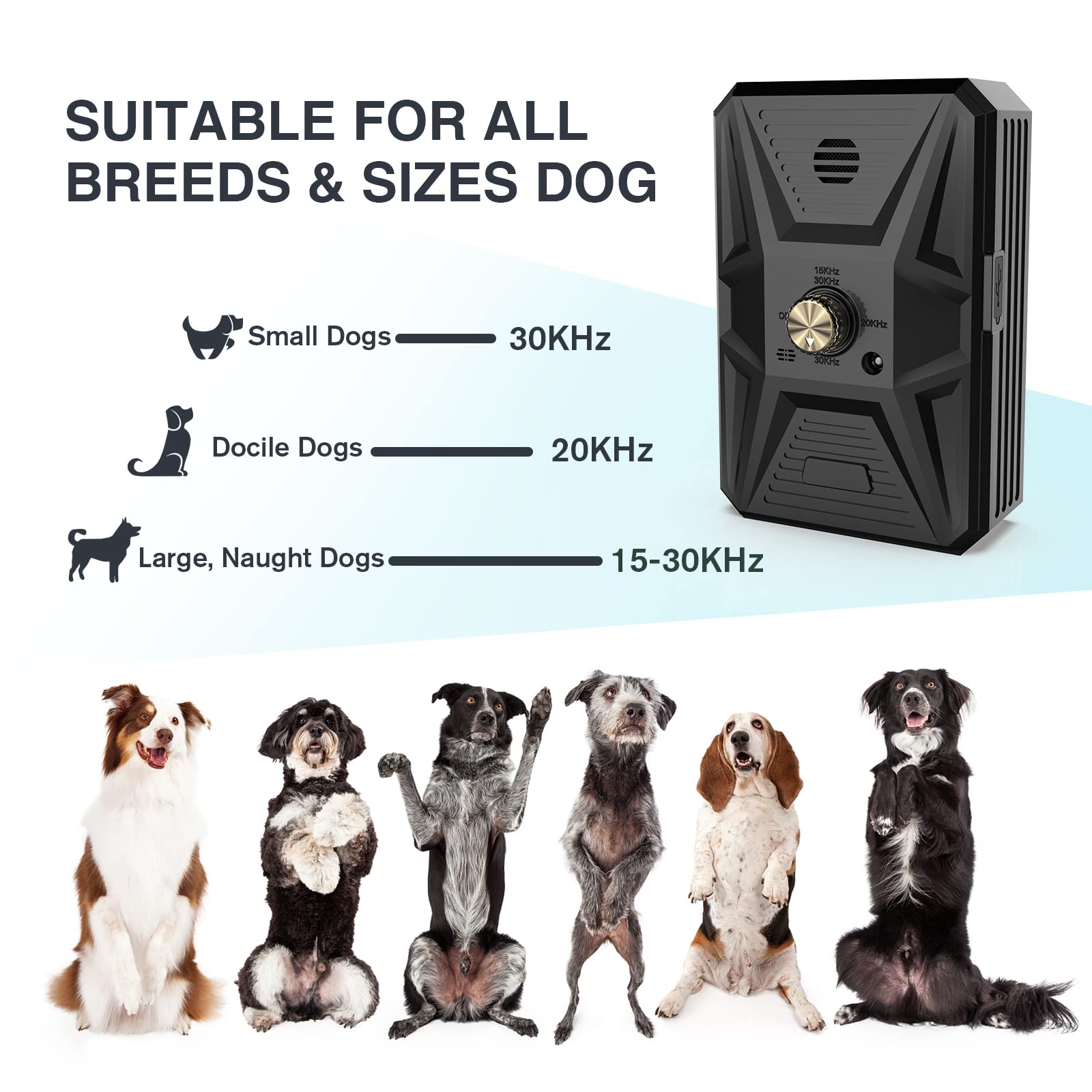 Anti Barking Device, 3 Frequencies Dog Deterrent Devices, 33Ft Ultrasonic Stop Deterrent Anti Barking, Rechargeable Pet Gentle Dog Bark Control Device Training Tool for Big Small Dogs Indoor Outdoor - Image 3