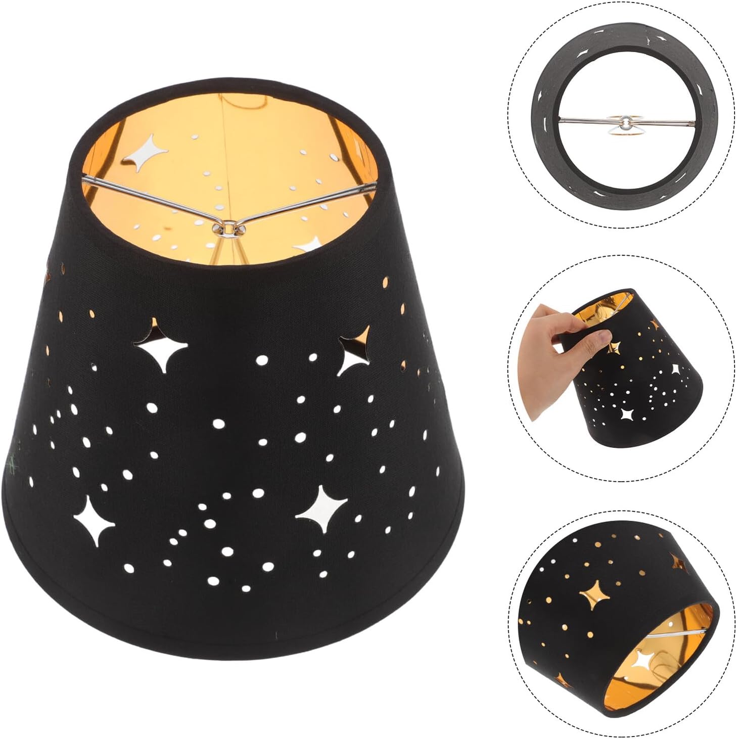 ERINGOGO Clip-on Hollow Cutout Decorative Lampshade Cover, Black, Universal Fit for Table and Wall Lamps, Replacement Light Fixture Shade