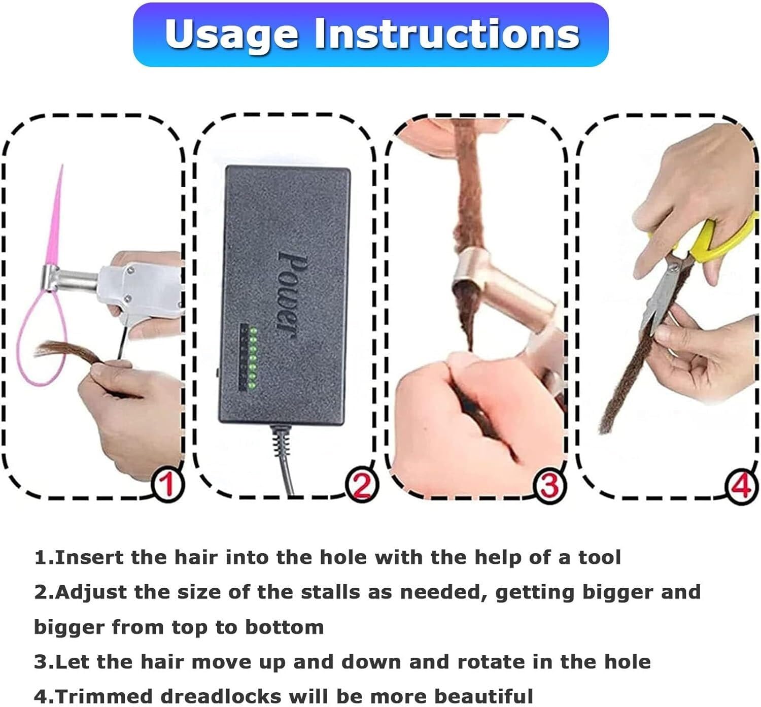 EPANO LXXW Máquina de rastas Máquina eléctrica for rastas, máquina for Hacer Trenzas de Ganchillo con rastas de Mano con 20 Agujas de Ganchillo automáticas para Trenzas Sintéticas/Reparadoras