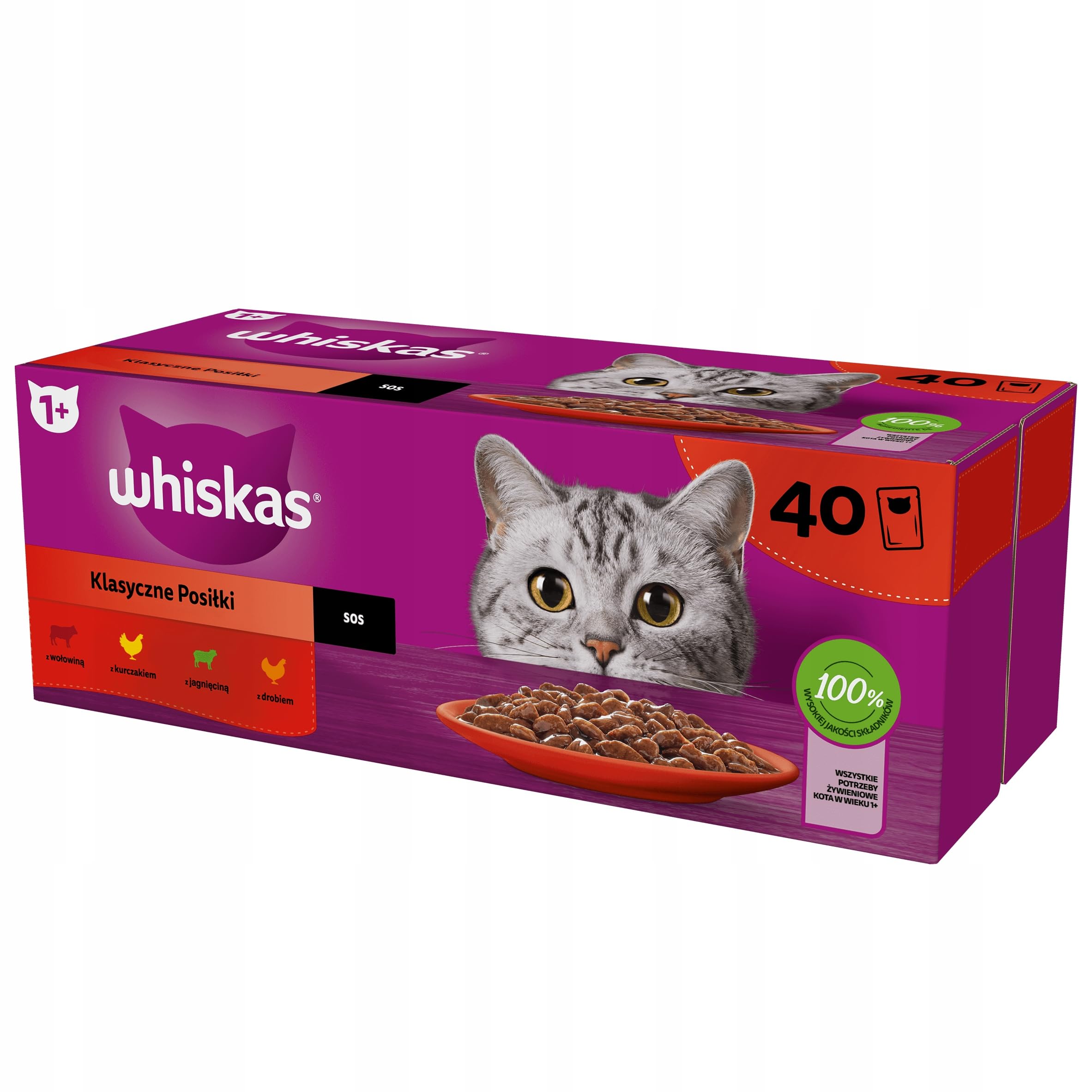 Whiskas Klasyczne Posiłki mix smaków w sosie mokra karma dla kota w saszetkach 40x 85g x 4