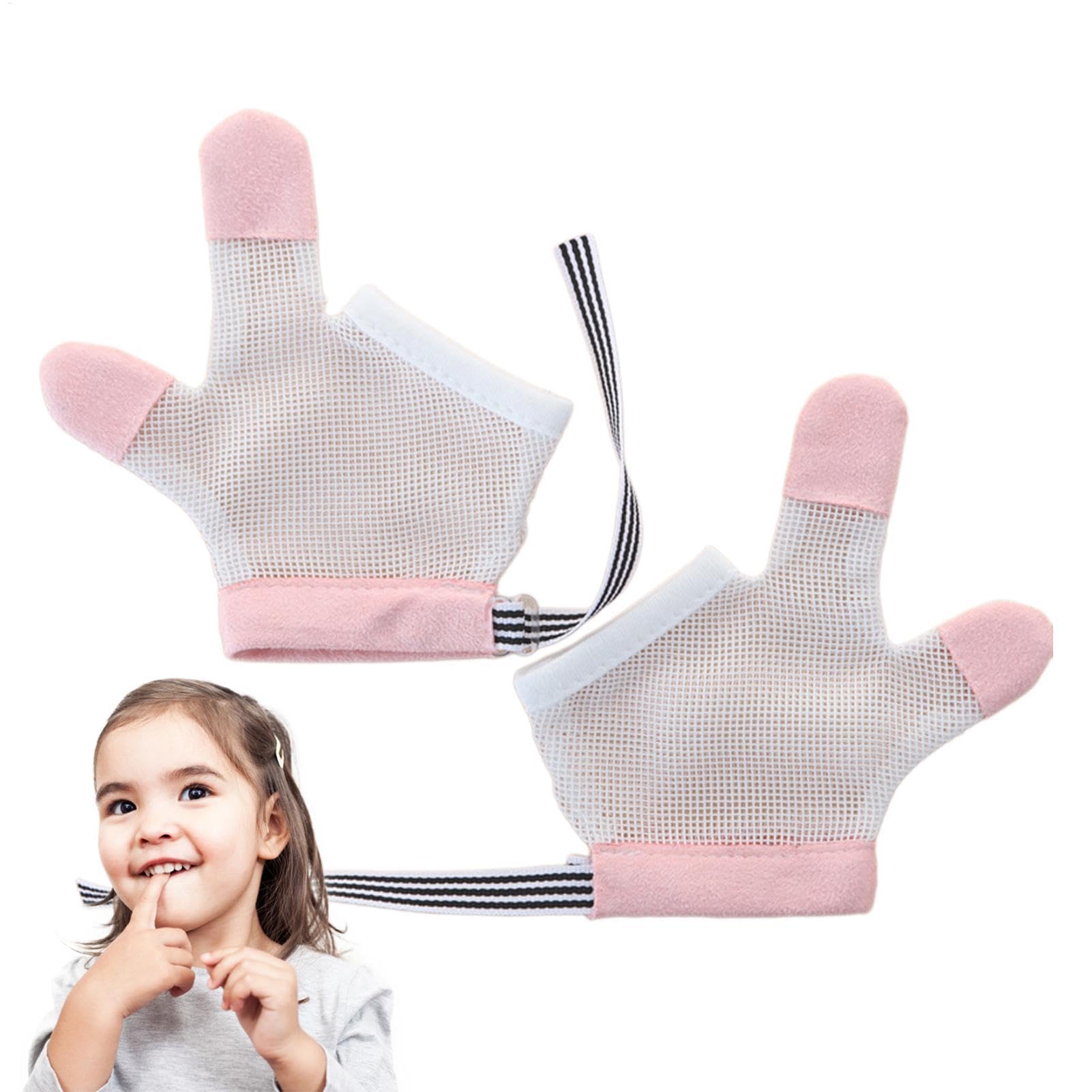 2 Pairs Nail Biting Prevention for Kids Gloves, Finger Sucking Guard Toddler, Baby Soft Mesh Fabric Glove with Wrist Band, Breathable, Quick Drying, No Scratch Kit for Kids, Assorted Color, S/M/L