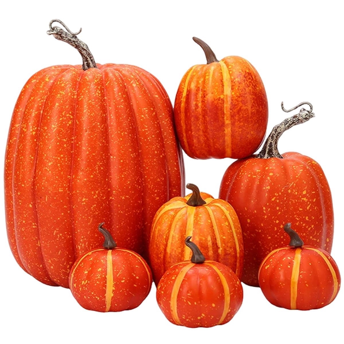 Shifanqi 7Pcs Big Pumpkins 7Pcs Artificial Pumpkins, Fall Fake Foam Pumpkin Decor, Autumn Decorations For Thanksgiving Harvest Halloween Christmas Home Table Centerpiece Decoration