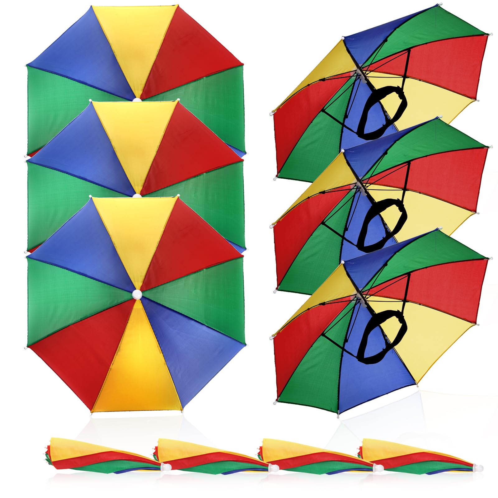 Covzoe Regenschirmhut, Regenbogen-Kopf-Regenschirmkappe mit Gummiband, 53,3 cm, faltbar, wasserdicht, Angelschirmkappe für Camping, Gartenarbeit, Strand, Wandern, Outdoor-Sonnenschutz, 10 Stück