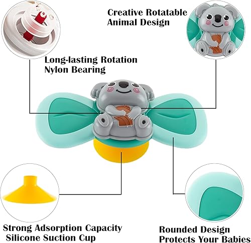 Miniatura 9 de Hundredmore 4 juguetes giratorios con ventosa para niños y niñas de 1 a 3 años, juguetes de baño para bebés de 12 a 18 meses, juguetes sensoriales