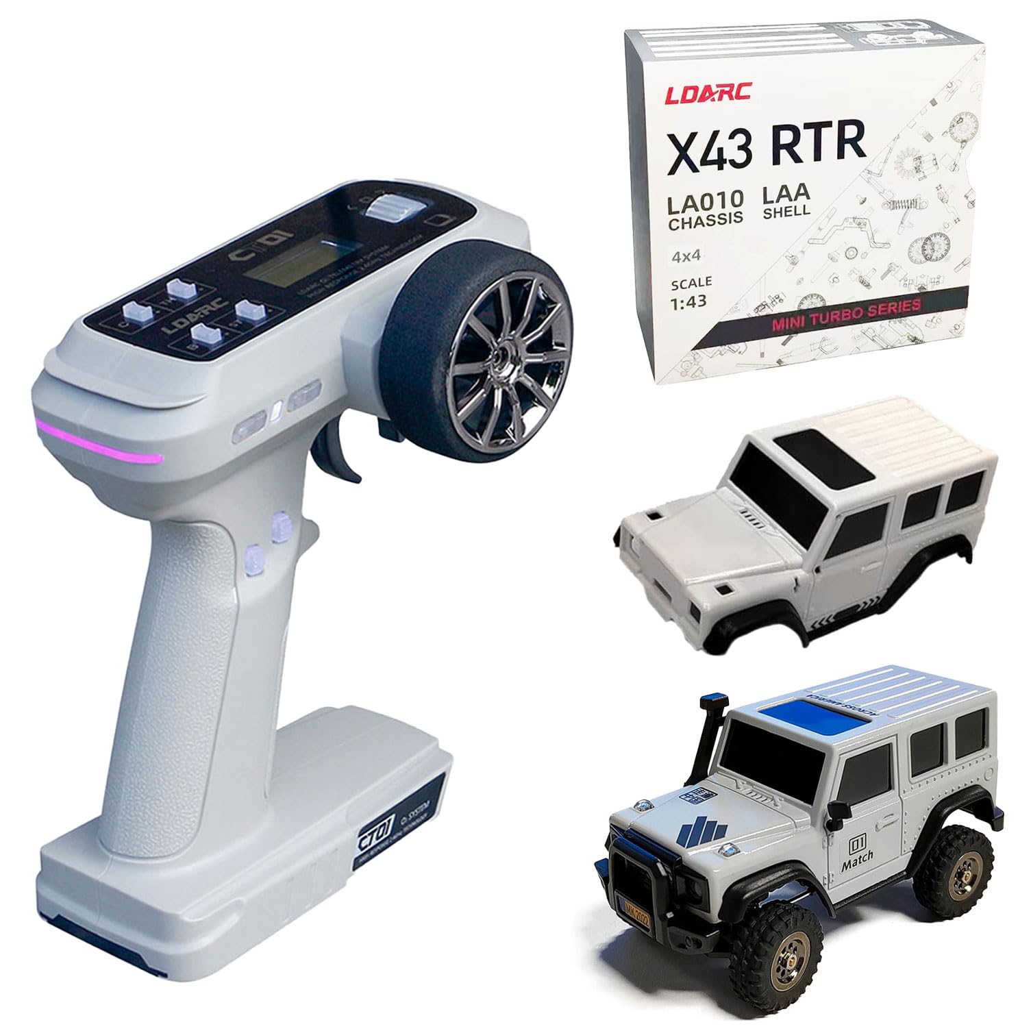 LDARC 1:43 Mini RC Crawler RTR RC Rock Truck 4x4 2.4GHZ Hobby Grade Remote Control Car Model Vehicle RC Buggy, Viene con una carrocería reemplazable DIY (Plata)