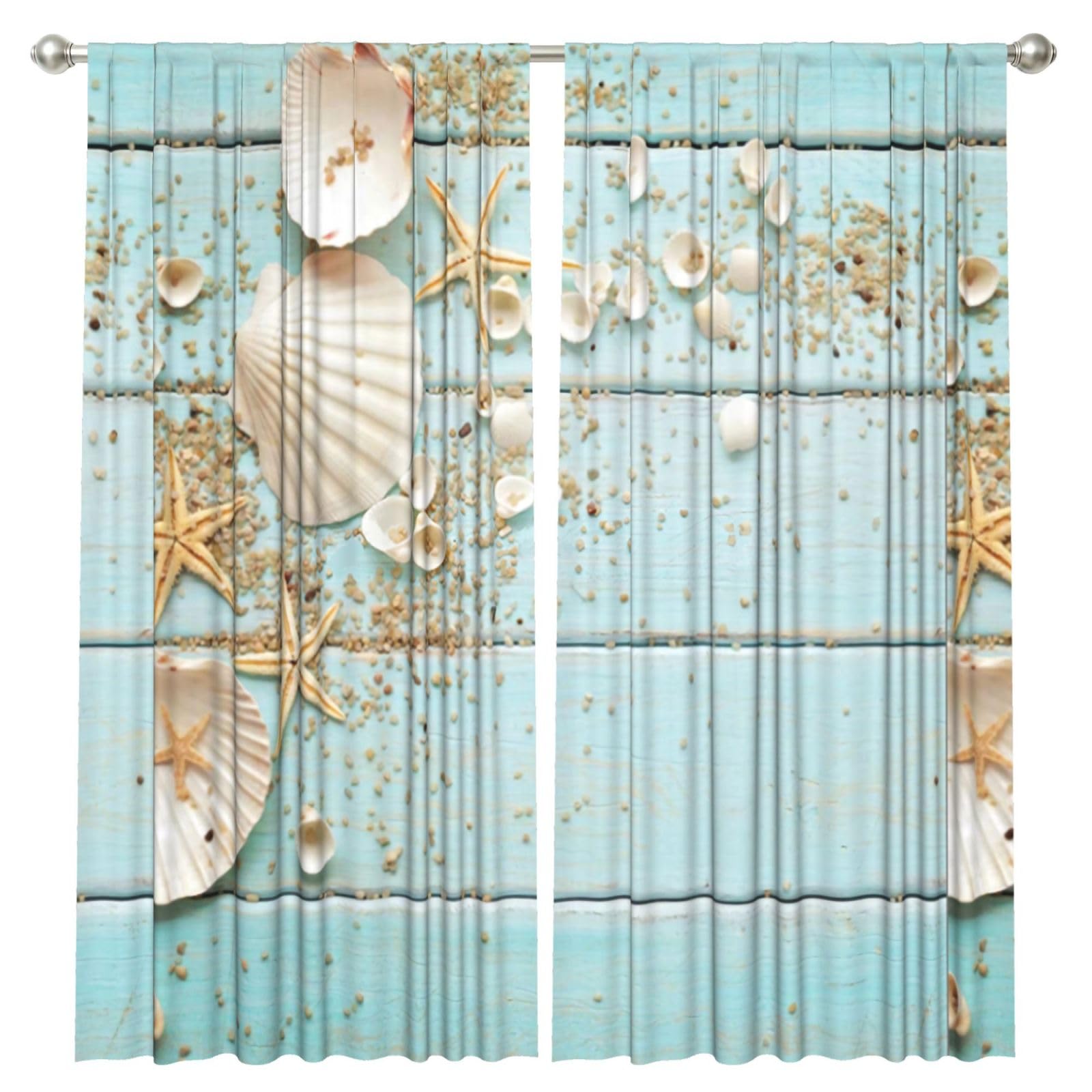 InOmak Beach Shell Sea Starfish, 2 Panels Window Curtains 52 x 84 Inch Blackout Curtains for Living Room Bedroom