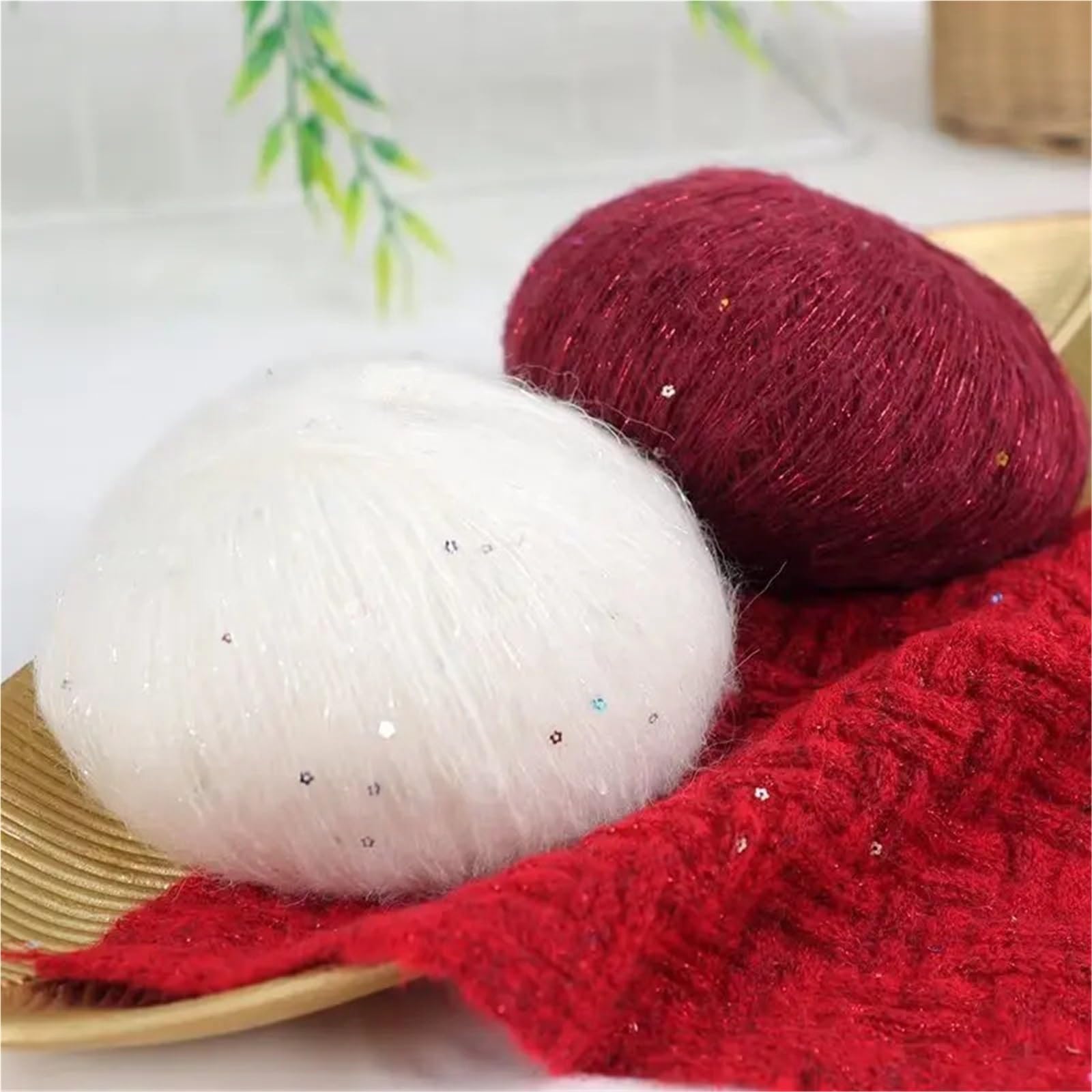 Pailletten Garn 200 g/Set dünnes Mohairgarn mit Pailletten | For Häkelpullover, Mütze, Schal, Schal, DIY-Faden, weich, bequem, leicht(14 Khaki)