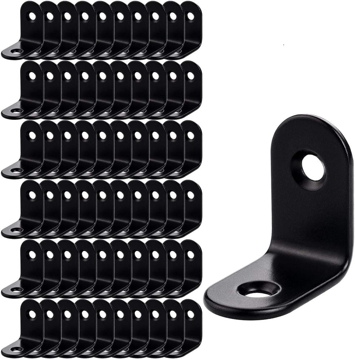 60 PCS Black Corner Brace, Stainless Steel 25MM X 25MM X 15MM Heavy Duty L Bracket for Furniture, L Shape Joint Right Angle Shelf Support Corner for Shelves, Furniture and Cabinet, Round End