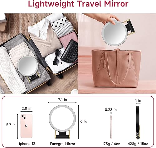 Miniatura 6 de Espejo de tocador negro con luces y espejo de aumento de 10x, decoración estética para niñas, dormitorio universitario, artículos esenciales de