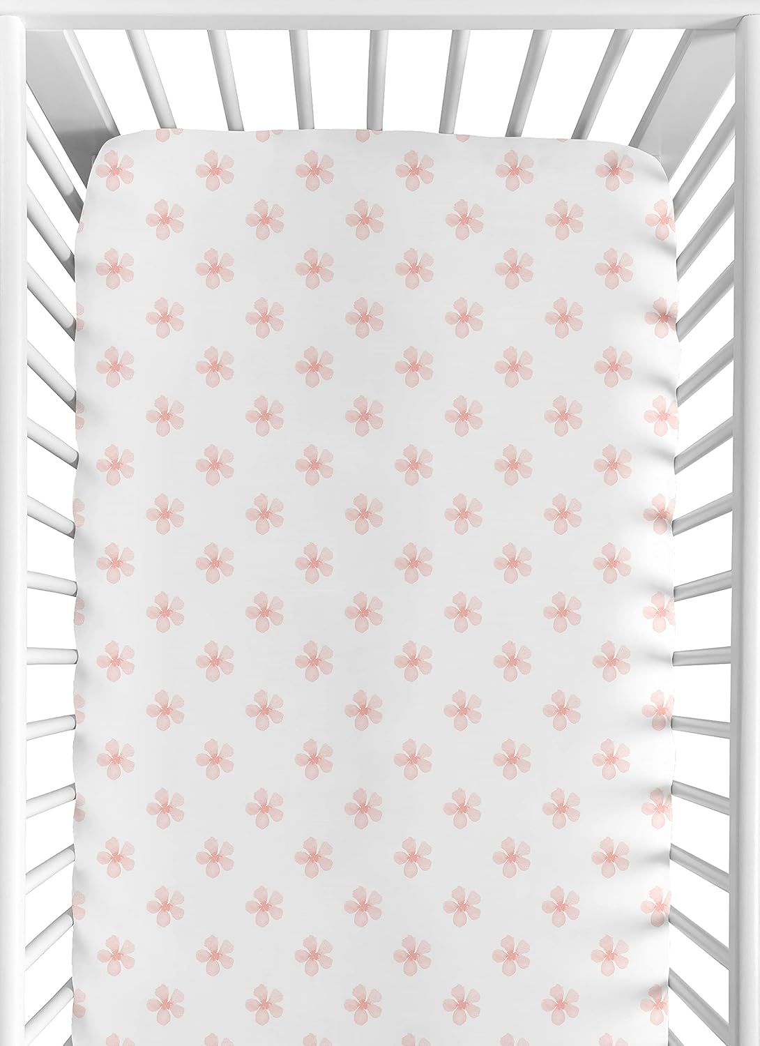 Sweet Jojo Designs Pink and White Flower Blossom Girl Fitted Crib Sheet Baby or Toddler Bed Nursery - Blush Shabby Chic Farmhouse Daisy for Burgundy Watercolor Floral Collection