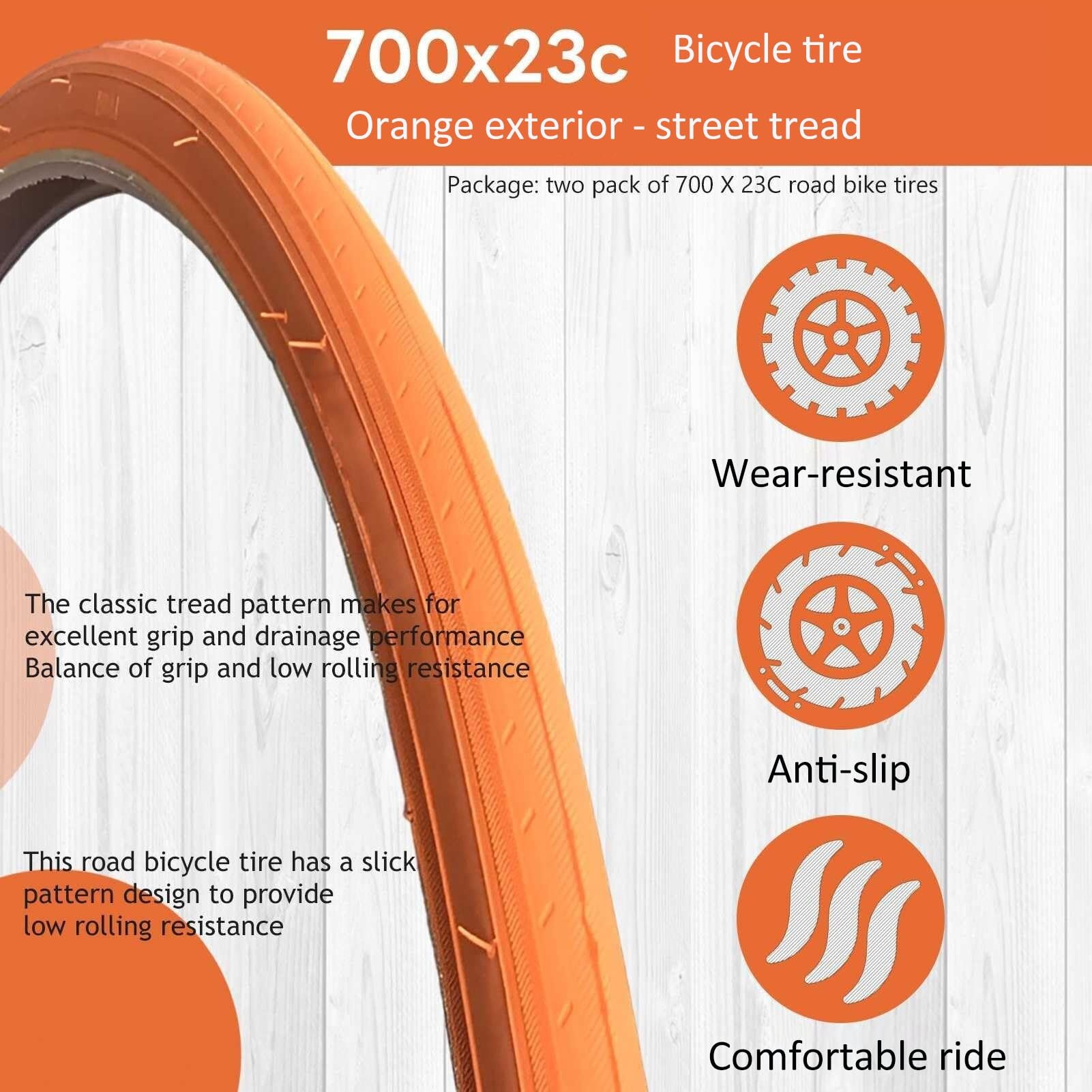 2PCS 700x23c 23-622 Opona Rowerowa Ciśnienie 110 PSI, Odporna na Przebicia, Pomarańczowy Bok do Przedniego i Tylnego Koła