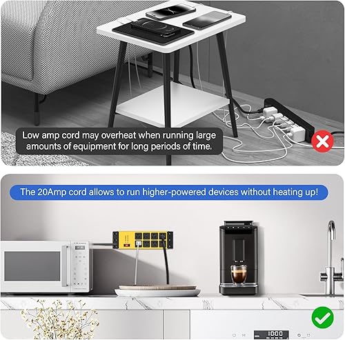 Miniatura 4 de CCCEI Regleta magnética resistente contra sobretensiones de 20 amperios, enchufes de extensión de alto amplificador de calibre 12, montaje en pared