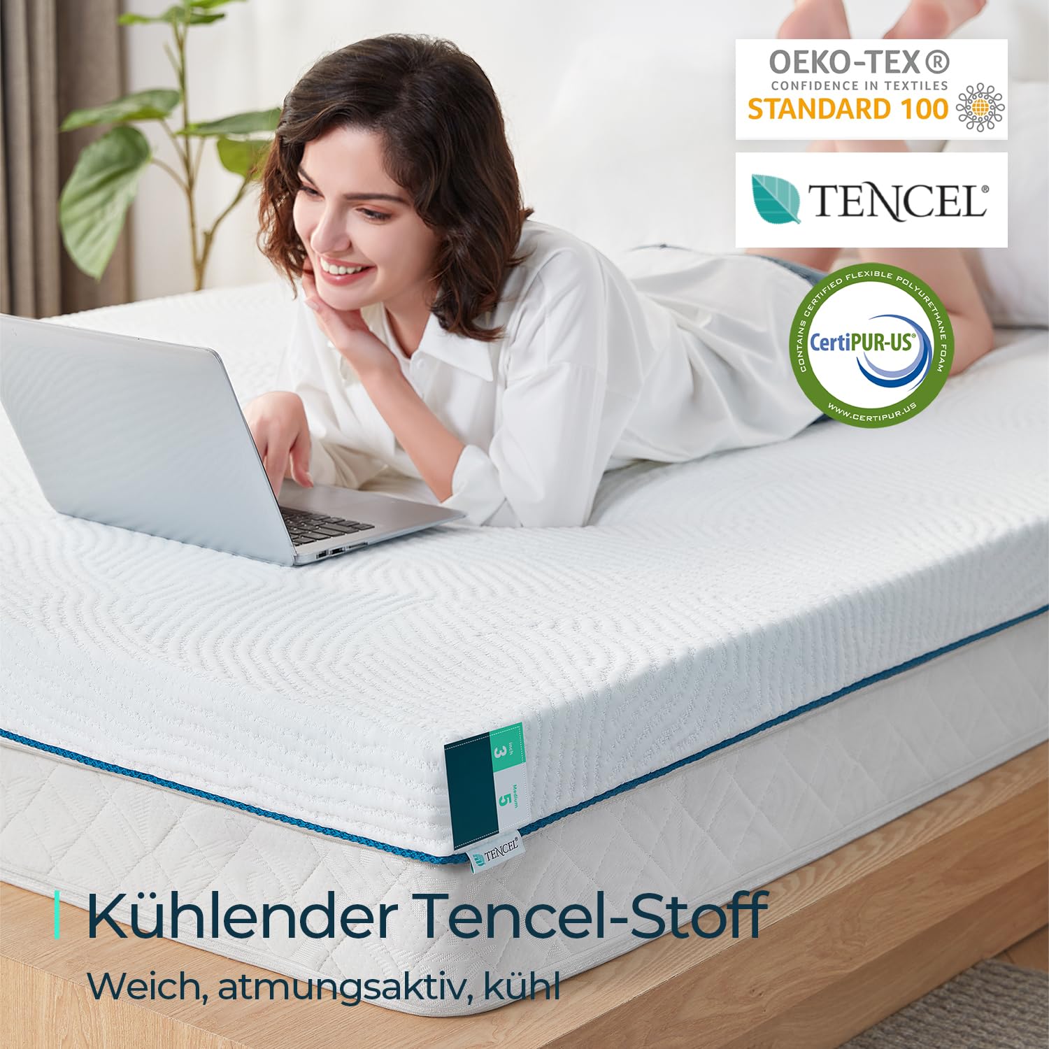 LINSY HOME Matratzentopper Gel Topper 90x200cm,7,5cm Höhe Topper aus Gel Memory Foam, H2/H3 Härte Gel Matratzentopper, mit Waschbarer Tencel™-Bezug