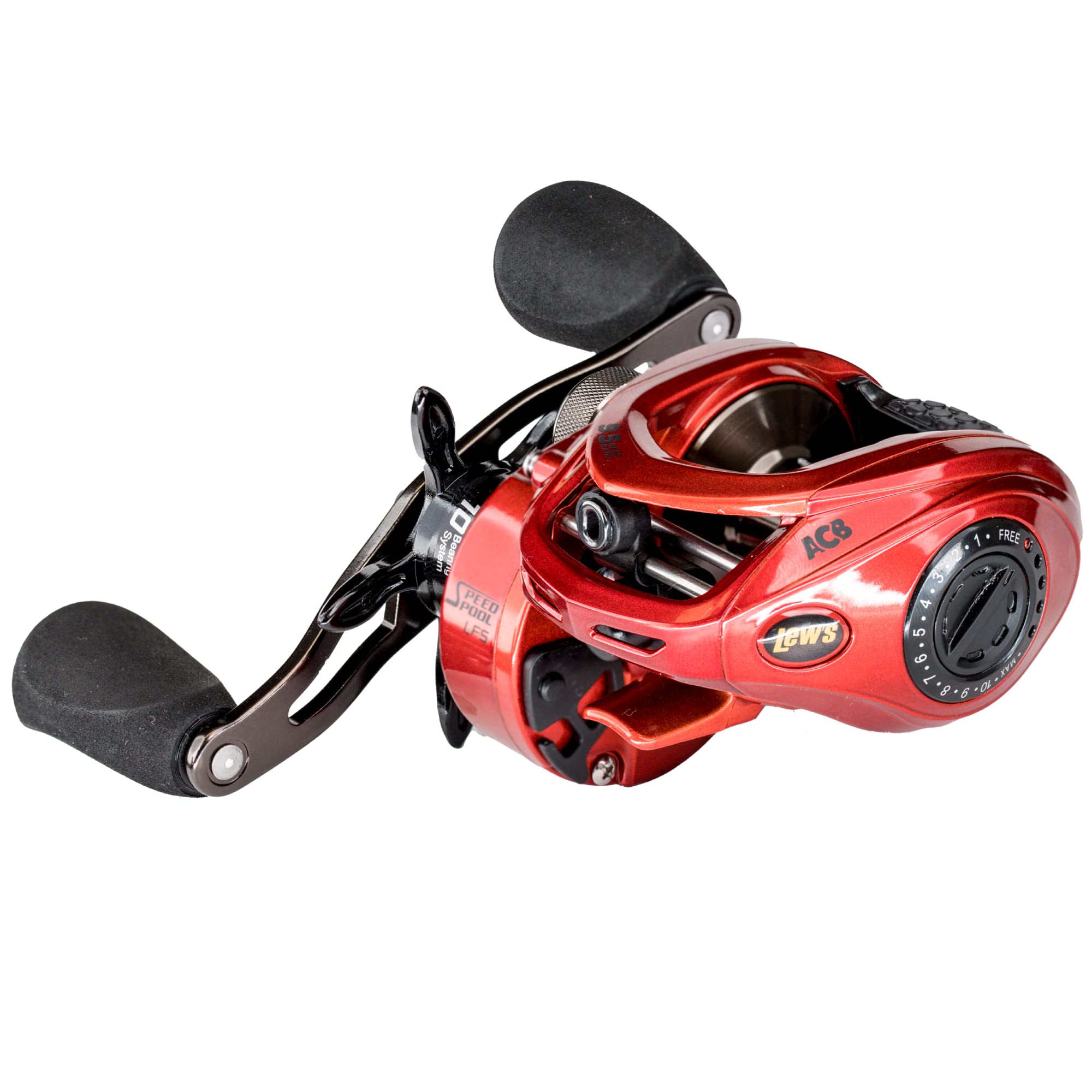 Lew'sHyperSpeed Series Baitcast Fishing Reel, 9+1 Stainless Steel Ball Bearings, 9.5:1 Gear Ratio, Red