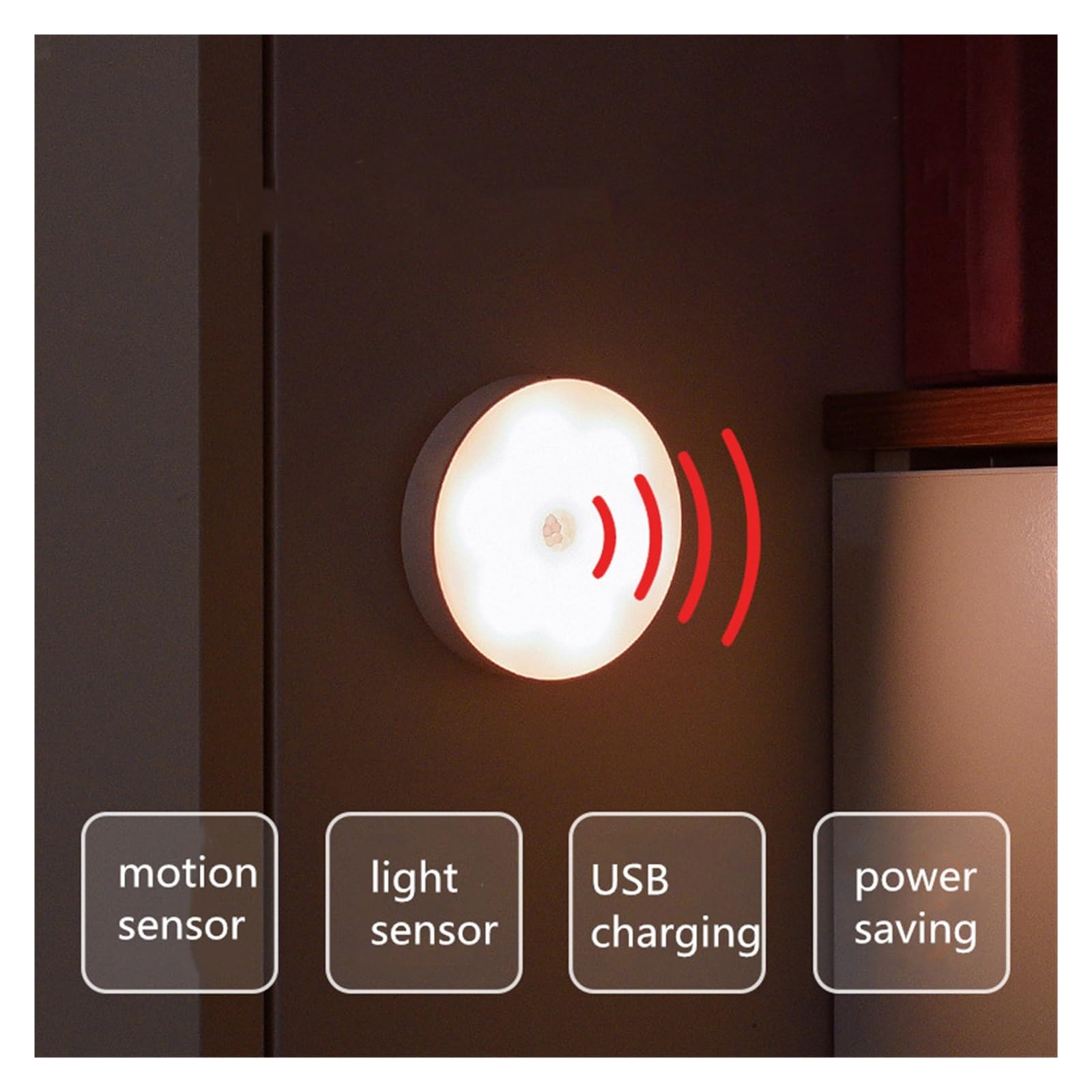 Unterschrank Leuchten LED-Nachtlicht Mit Bewegungsmelder, USB Wiederaufladbar, Rund, Quadratisch, Nachtlichter For Schlafzimmer, Kleiderschrank, Küchenschrank, Induktionsbeleuchtung(Round white)