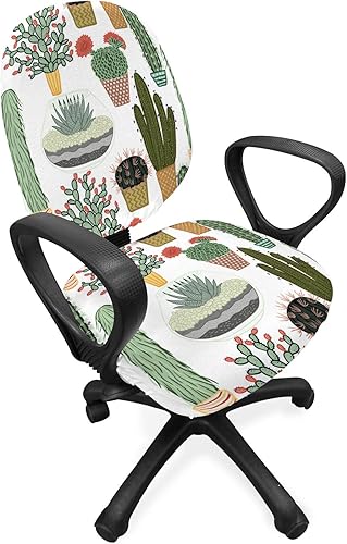 Ambesonne - Funda para silla de oficina con estampado de cactus y suculentas en macetas, jardín mexicano botánico floral, elástica, decorativa,