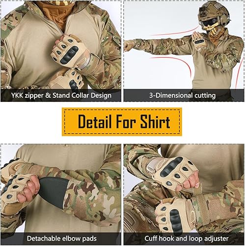 Miniatura 4 de IDOGEAR G3 - Conjunto de uniforme de combate para hombre con rodilleras Multicam camuflaje táctico Airsoft Caza Paintball Gear