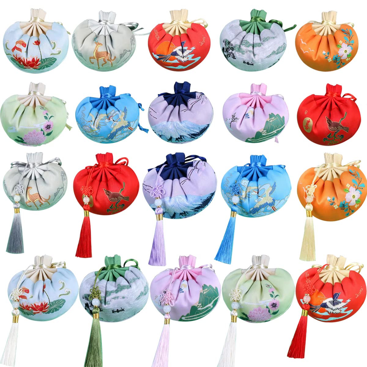 Snadulor 6 Pcs Drawstring Sachet Bags,Chinese Sachet Silk Brocade Coin Bags Pouches with Drawstring Jewelry Gift Bag Aromatherapy Bag Candy Bag