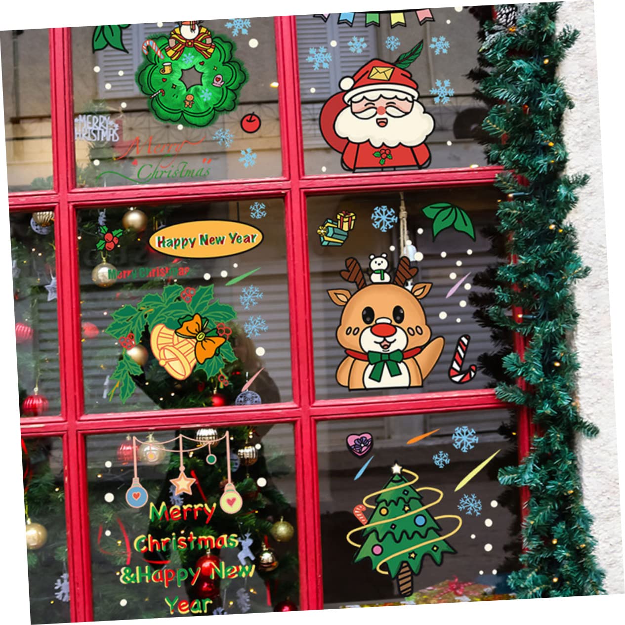 Uonlytech 30stücke Teiliges Cartoon Weihnachtsstil Fensteraufkleber Selbstklebende Wandtattoos Für Weihnachtsdekoration Geeignet Für Wohnräume Klassenzimmer Und Kinderzimmer