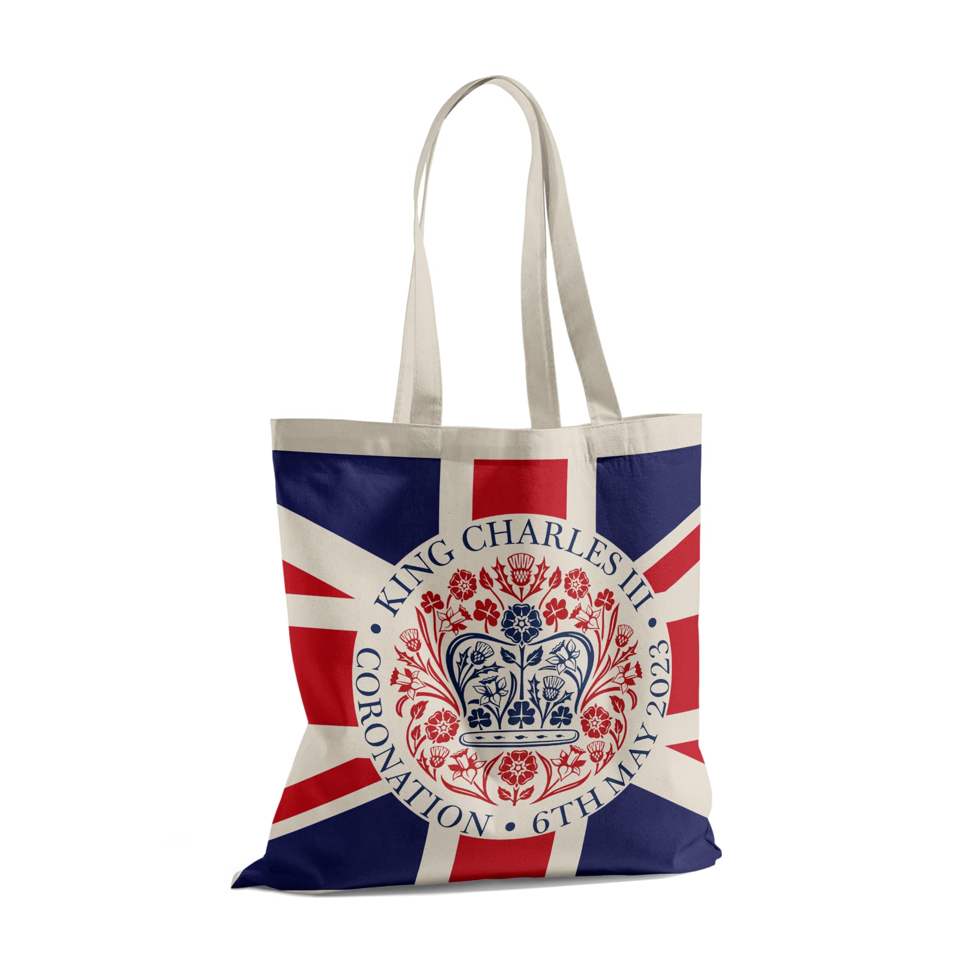 Print Maniacs Kings Coronation Tote Bag 2023 Official Union Jack King Charles III Commemorative Souvenir Gift His Majesty The King Royal Memorabilia Gifts Coronation Memorabilia Camping