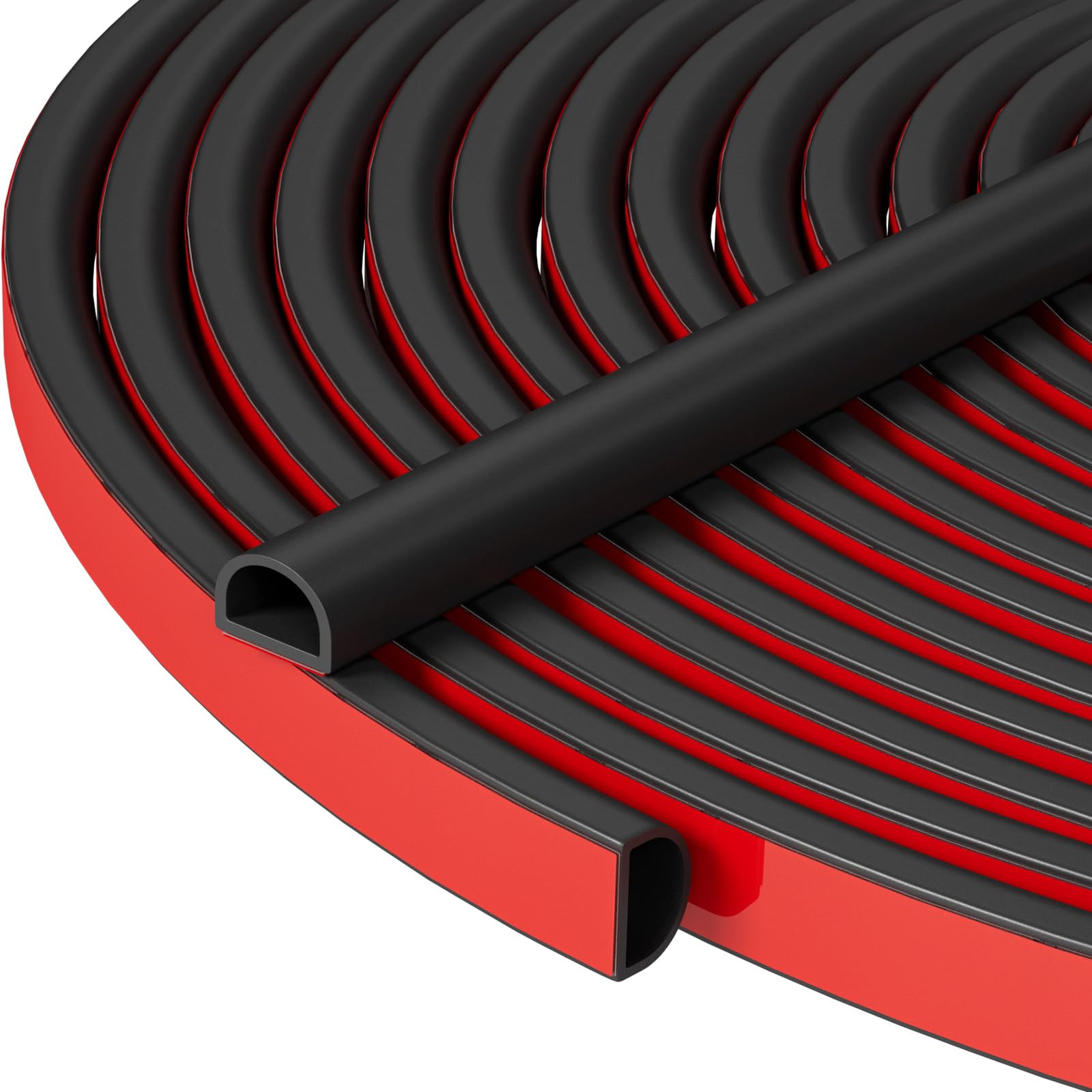 Duzzy Weather Stripping Door Seal Strip, 6m D-Type Self Adhesive Silicone Strip for Door Frame/Window Seal (9mm W × 6mm T, Black)