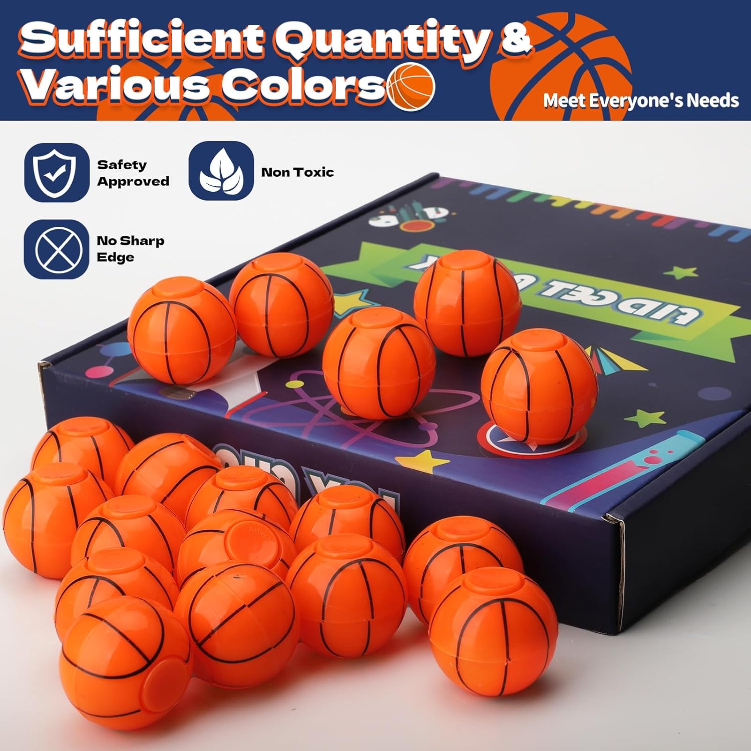 36 PCS Mini Basketball Party Favors for Kids, Little Balls Fidget Spinner Goodie Bag Christmas Stocking Stuffers Treasure Box Desk Toys Classroom Prizes Gift Bulks Boys Girls Orange image 2 of 3 B0C5MRH2YF