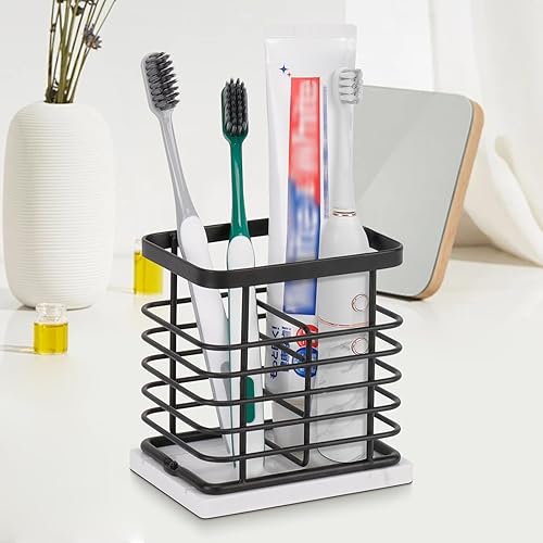Miniatura 7 de HarJue Soporte para cepillos de dientes, lujoso soporte de metal para pasta de dientes para baño, diseño calado de múltiples ranuras, accesorio de