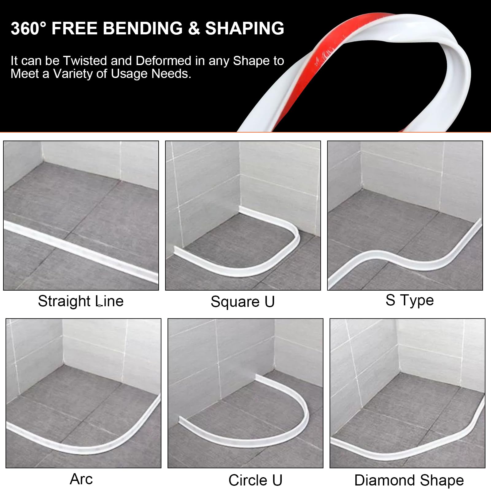Barriera Doccia 2 M Soglia Doccia Silicone Doccia Autoadesivo Bordo Vasca da Bagno Pieghevole Barriera per Doccia Bordo per Piatto Doccia Paratie Antiallagamento per Cucina Bagno e Toilette (Bianco)