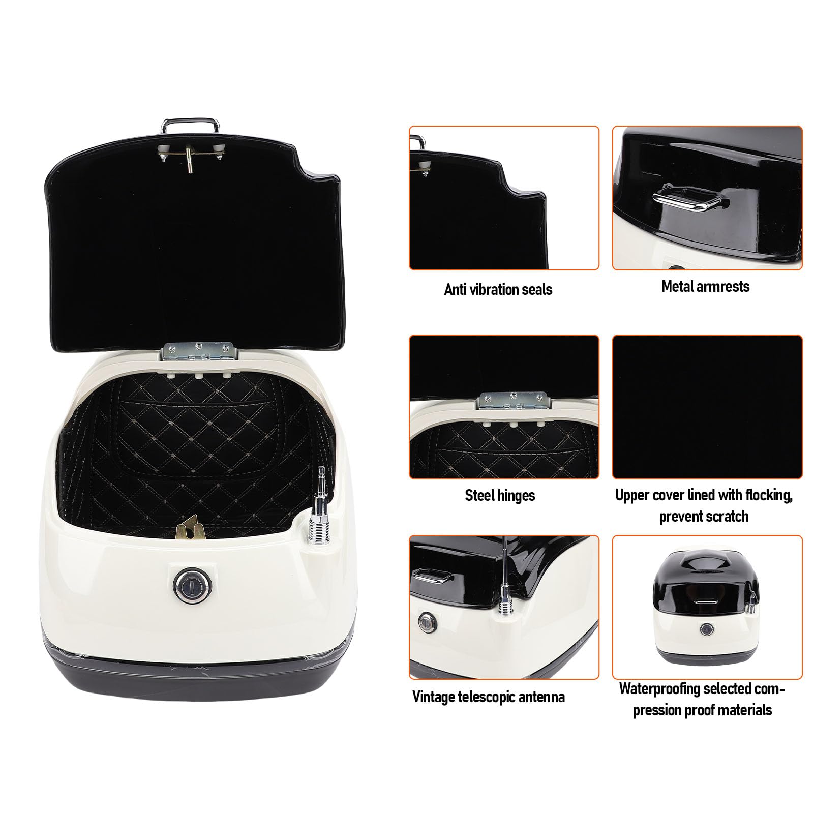 Valise Arrière Moto 38L Retro Top Case (Blanc + Noir)