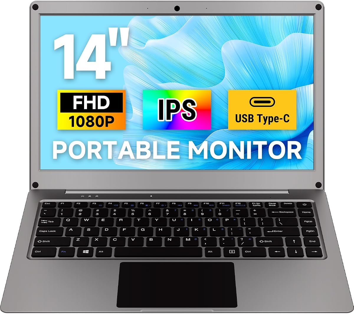 ELECROW Portable Monitor with Keyboard, 14 Inch Lapdock Display | 1080P IPS USB C External Computer Monitors with Built-in Battery Compatible with Raspberry Pi, PC, Phone, Mac, Game Console