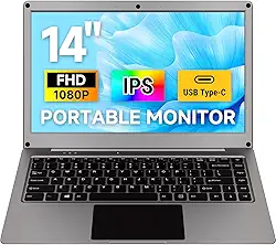 ELECROW Monitor Portátil De 14' Com Teclado, Tela Ips Fhd 1080P Para Laptop, Bateria Integrada, Monitores Externos Usb-C Compatíveis Raspberry Pi, Telefone, Mini Pc, Mac, Console Jogos