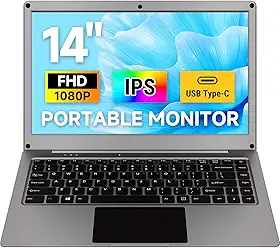 ELECROW Monitor Portátil De 14' Com Teclado, Tela Ips Fhd 1080P Para Laptop, Bateria Integrada, Monitores Externos Usb-C Compatíveis Raspberry Pi, Telefone, Mini Pc, Mac, Console Jogos