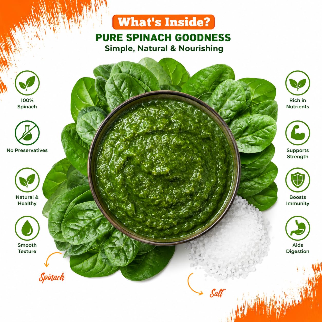 Chokhi Dhani Spinach Puree 800g | Ready to Cook Palak Puree | Fresh & Hygienic | Just add Paneer or Corn & Serve in 2 Minutes | Ideal for Curries, Palak Paneer 1