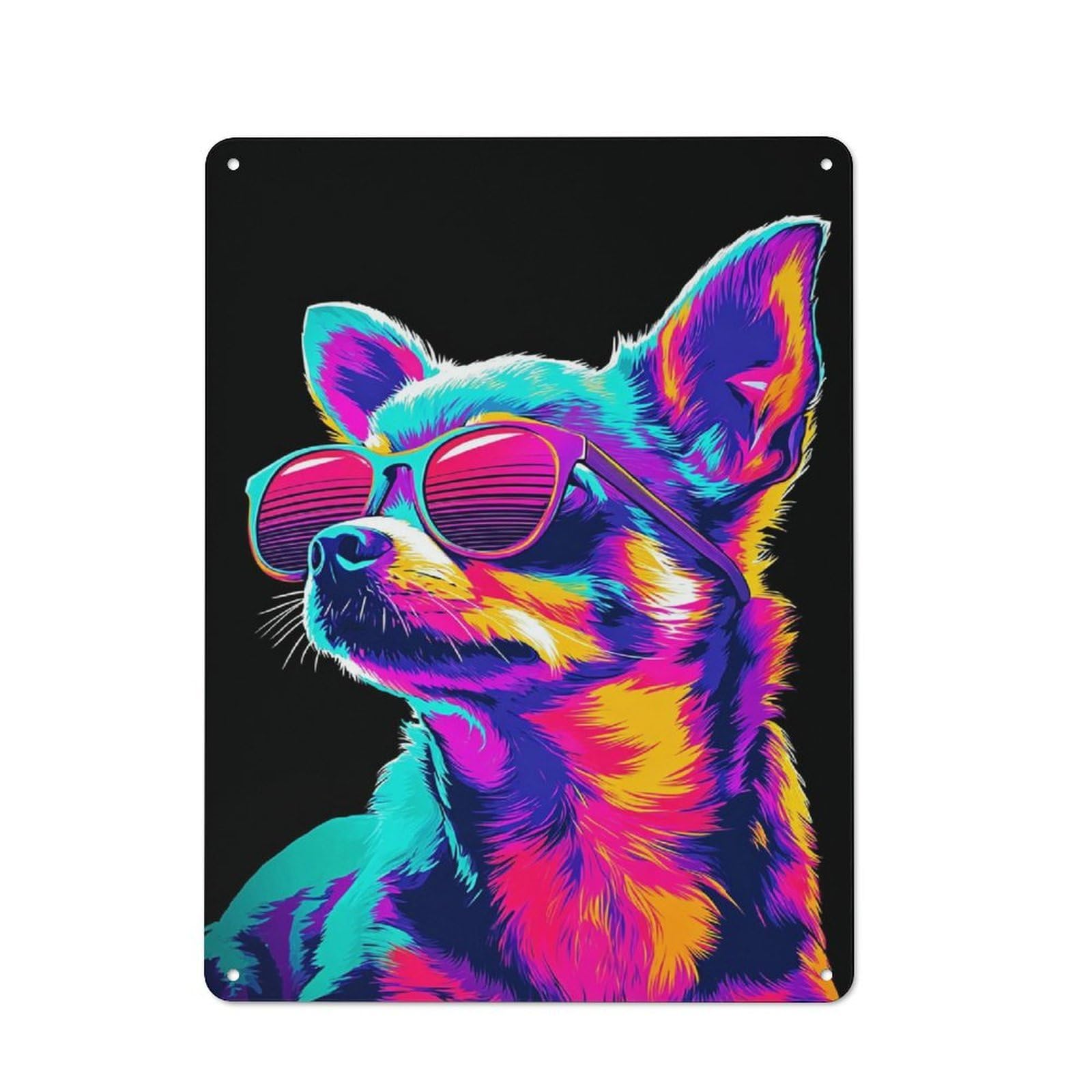 Junmoney Vibrant Neon Dog Artwork Tin Wall Plaque 40X30cm With For Studio Or Craft Room, Suited To Craft Room Decorators