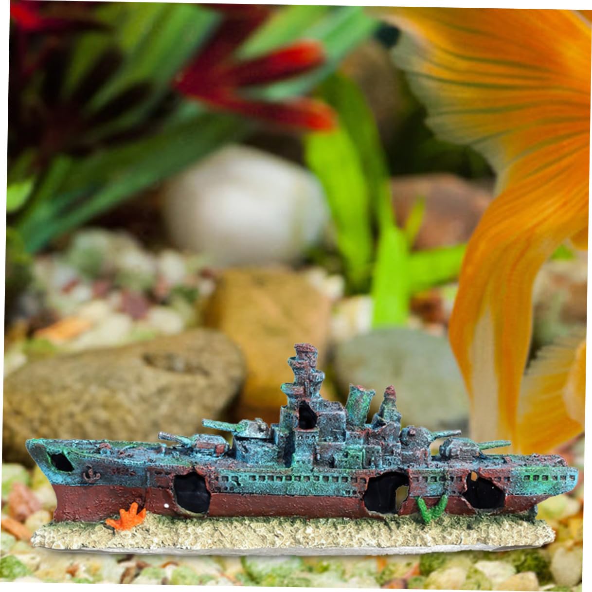 DOITOOL Aquarium Dekoration Schiffswrack aus Kunstharz Realistisches Wrack Versteck für Betta und Tropische Fische Unterwasser Boot für Süßwasser Aquarien